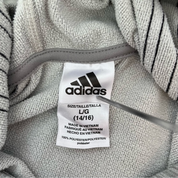 Adidas Boys Gray/Black Hoodie 100% Polyester Size Large 14-16 Fleece Lined - Picture 3 of 7